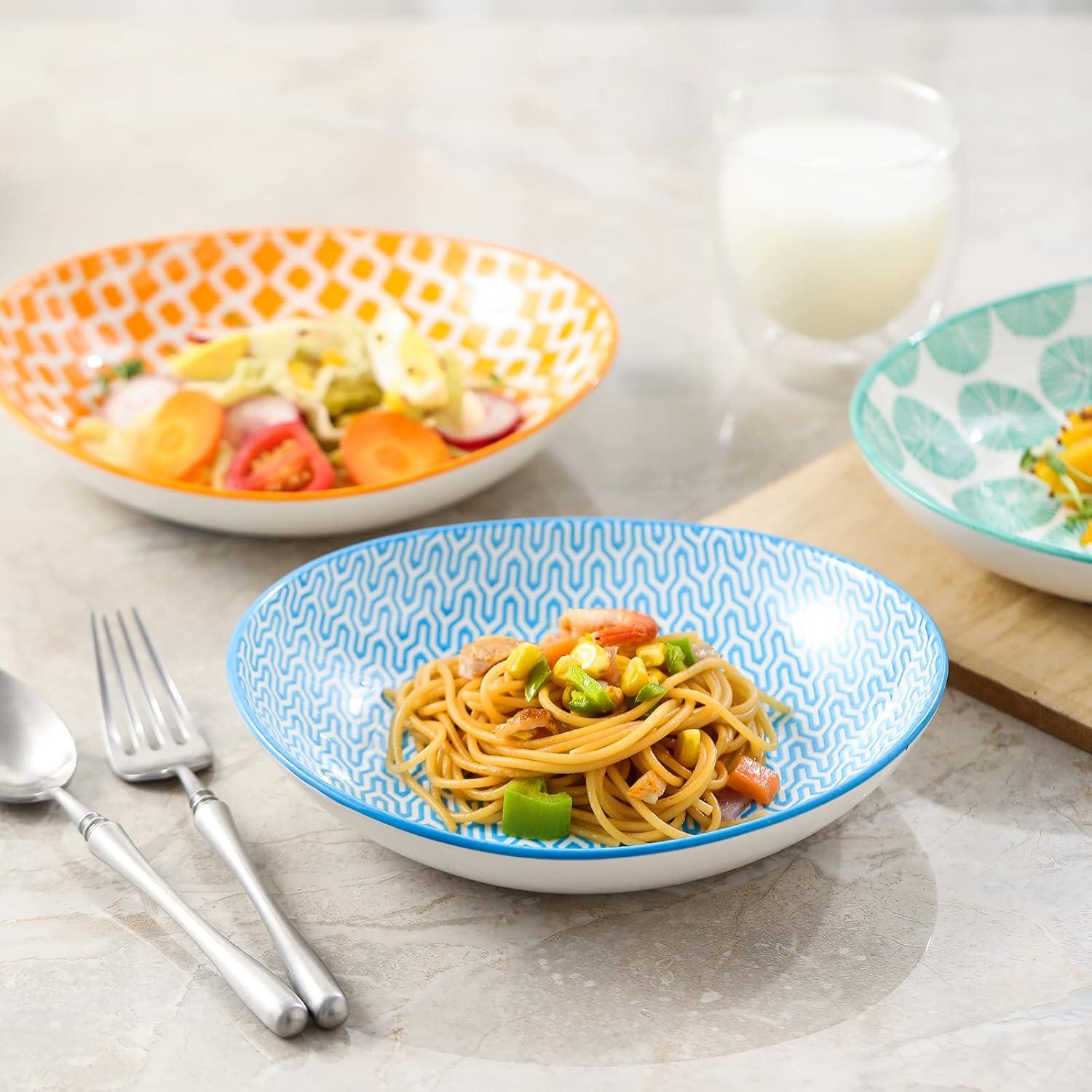 imageSelamica 8 inch Porcelain Oval Serving Bowls for Salad Dessert Oven Safe Dinner Plates Pasta Bowls Set of 6 Assorted Colors