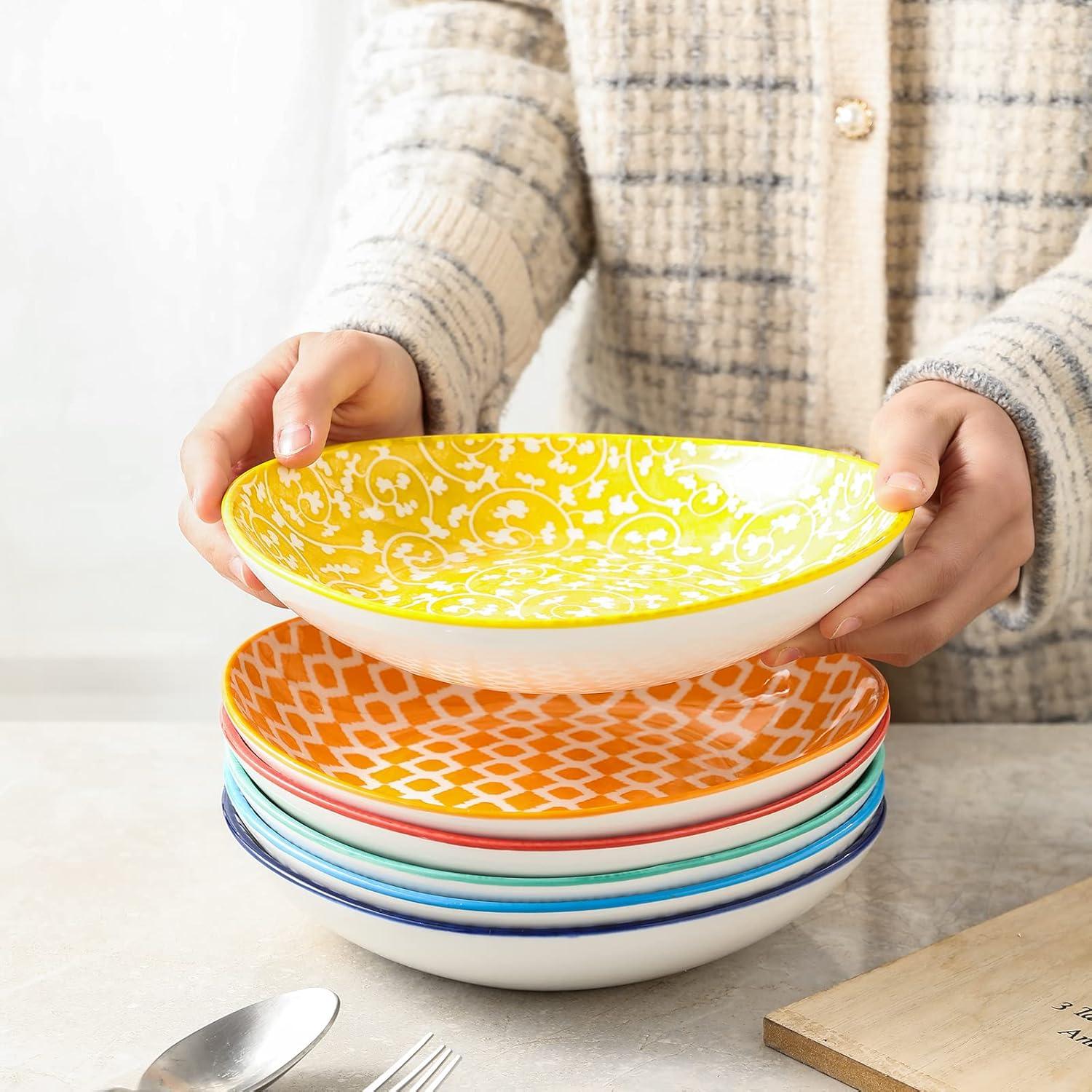imageSelamica 8 inch Porcelain Oval Serving Bowls for Salad Dessert Oven Safe Dinner Plates Pasta Bowls Set of 6 Assorted Colors