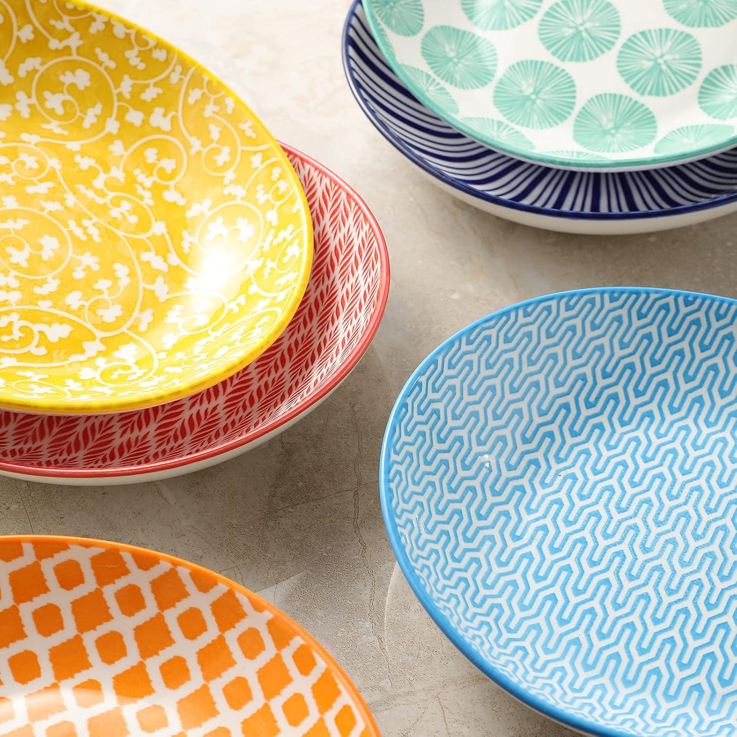 imageSelamica 8 inch Porcelain Oval Serving Bowls for Salad Dessert Oven Safe Dinner Plates Pasta Bowls Set of 6 Assorted Colors