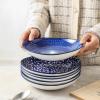 imageSelamica 8 inch Porcelain Oval Serving Bowls for Salad Dessert Oven Safe Dinner Plates Pasta Bowls Set of 6 Vintage Blue