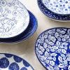 imageSelamica 8 inch Porcelain Oval Serving Bowls for Salad Dessert Oven Safe Dinner Plates Pasta Bowls Set of 6 Vintage Blue