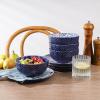 imageSelamica Ceramic Cereal Bowls Set 25 OZ Embossed Soup Bowls Dessert Bowls 59 Inch Ceramic Kitchen Bowls for Ramen Oatmeal Fruits Microwave Dishwasher Safe Set of 4 Blue