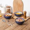 imageSelamica Ceramic Cereal Bowls Set 25 OZ Embossed Soup Bowls Dessert Bowls 59 Inch Ceramic Kitchen Bowls for Ramen Oatmeal Fruits Microwave Dishwasher Safe Set of 4 Blue
