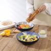 imageSelamica Ceramic Pasta Bowls Set 35 OZ Large Salad Bowls 85 Inch Embossed Pasta Plates Bowls for Kitchen Shallow Soup Bowls Serving Bowls Microwave ampamp Dishwasher Safe Set of 4 Blue