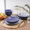 imageSelamica Ceramic Pasta Bowls Set 35 OZ Large Salad Bowls 85 Inch Embossed Pasta Plates Bowls for Kitchen Shallow Soup Bowls Serving Bowls Microwave ampamp Dishwasher Safe Set of 4 Blue
