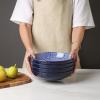 imageSelamica Ceramic Pasta Bowls Set 35 OZ Large Salad Bowls 85 Inch Embossed Pasta Plates Bowls for Kitchen Shallow Soup Bowls Serving Bowls Microwave ampamp Dishwasher Safe Set of 4 Blue