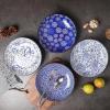 imageSelamica Ceramic Pasta Bowls Set 35 OZ Large Salad Bowls 85 Inch Embossed Pasta Plates Bowls for Kitchen Shallow Soup Bowls Serving Bowls Microwave ampamp Dishwasher Safe Set of 4 Blue