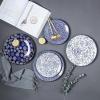imageSelamica Dessert Plates Ceramic Embossed Small Plates 6 Inch Small Dinner Plates Appetizer Plates for Cake Snacks Microwave Dishwasher Safe Set of 4 BlueBlue