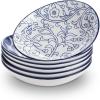 imageSelamica 8 inch Porcelain Oval Serving Bowls for Salad Dessert Oven Safe Dinner Plates Pasta Bowls Set of 6 Vintage Blue