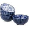 imageSelamica Ceramic Cereal Bowls Set 25 OZ Embossed Soup Bowls Dessert Bowls 59 Inch Ceramic Kitchen Bowls for Ramen Oatmeal Fruits Microwave Dishwasher Safe Set of 4 Blue