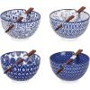 imageSelamica Ceramic Ramen Bowls Set 15 OZ Noodle Bowls for Kitchen with Chopsticks Deep Soup Bowls for Japanese Ramen Udon Soba Microwave Dishwasher Safe Set of 4 Assorted ColorsVintage Blue