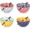 imageSelamica Ceramic Ramen Bowls Set 15 OZ Noodle Bowls for Kitchen with Chopsticks Deep Soup Bowls for Japanese Ramen Udon Soba Microwave Dishwasher Safe Set of 4 Assorted ColorsAssorted Colors
