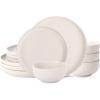 imageSelamica Dinnerware Sets for 4 12 Piece Ceramic Dishes Set Reactive Matte Glaze Plates and Bowls Sets for Kitchen Microwave ampamp Dishwasher Safe Housewarming WhiteWhite