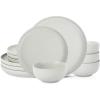 imageSelamica Dinnerware Sets for 4 12 Piece Ceramic Dishes Set Reactive Matte Glaze Plates and Bowls Sets for Kitchen Microwave ampamp Dishwasher Safe Housewarming WhiteGray