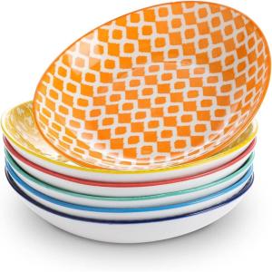 imageSelamica 8 inch Porcelain Oval Serving Bowls for Salad Dessert Oven Safe Dinner Plates Pasta Bowls Set of 6 Assorted Colors