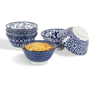 imageSelamica Ceramic Mini Bowl Set 4 oz Dipping Bowls for Snack Side Dishes Condiment Microwave Oven Dishwasher Safe Set of 6 Assorted ColorsVintage Blue