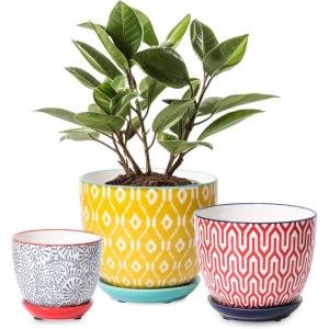 imageSelamica Ceramic Plant Pots Indoor Flower Pots for Indoor Plants 354655 Planters with Drainage Hole ampamp Saucer Set of 3 Home Decor Vintage BlueAssorted Colors