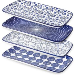 imageSelamica Ceramic Rectangular Salad Plates Set Dinner Plate 94 Inch Dessert Plates for Party Entertaining Small Serving Plates for Appetizers Sushi Fruit Set of 4 Vintage BlueVintage Blue