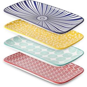 imageSelamica Ceramic Rectangular Salad Plates Set Dinner Plate 94 Inch Dessert Plates for Party Entertaining Small Serving Plates for Appetizers Sushi Fruit Set of 4 Assorted ColorsAssorted Colors