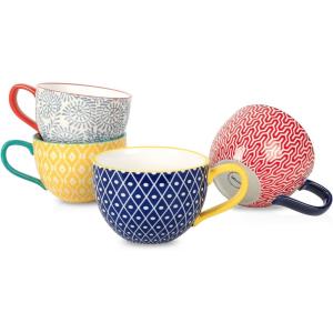 imageSelamica Coffee Mugs Set of 4 24 OZ Jumbo Soup Mugs with Handles Ceramic Coffee Cups for Cereal Latte Tea Milk Cappuccino Dishwasher ampamp Microwave Safe Assorted ColorsAssorted Colors