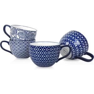 imageSelamica Coffee Mugs Set of 4 24 OZ Jumbo Soup Mugs with Handles Ceramic Coffee Cups for Cereal Latte Tea Milk Cappuccino Dishwasher ampamp Microwave Safe Assorted ColorsVintage Blue