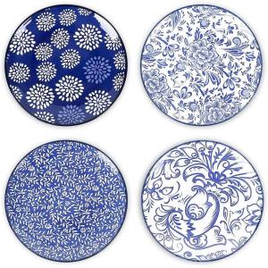 imageSelamica Dessert Plates Ceramic Embossed Small Plates 6 Inch Small Dinner Plates Appetizer Plates for Cake Snacks Microwave Dishwasher Safe Set of 4 BlueBlue