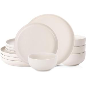 imageSelamica Dinnerware Sets for 4 12 Piece Ceramic Dishes Set Reactive Matte Glaze Plates and Bowls Sets for Kitchen Microwave ampamp Dishwasher Safe Housewarming WhiteWhite