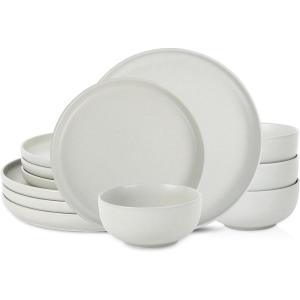 imageSelamica Dinnerware Sets for 4 12 Piece Ceramic Dishes Set Reactive Matte Glaze Plates and Bowls Sets for Kitchen Microwave ampamp Dishwasher Safe Housewarming WhiteGray