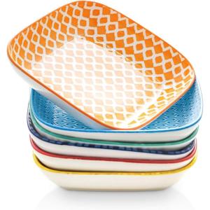 imageSelamica Porcelain 8inch Square Dinner Plates Salad Pasta Bowls Set of 6 Assorted ColorsAssorted Colors