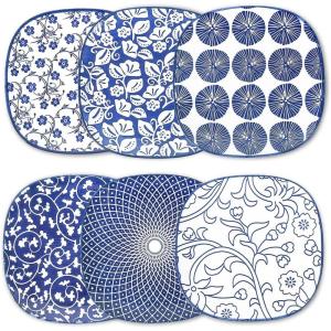 imageSelamica Porcelain Square Dessert Salad Pasta Plates 76 inches ceramic plates set of 6 microwavedishwasheroven safe Vintage BlueVintage Blue