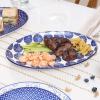 imageSelamica Serving Platters Ceramic 12 Inch Serving Dishes for Party Entertaining Oval Serving Plates for Sandwich Appetizer Fruit Microwave Dishwasher Safe Set of 4 Vintage BlueVintage Blue