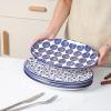 imageSelamica Serving Platters Ceramic 12 Inch Serving Dishes for Party Entertaining Oval Serving Plates for Sandwich Appetizer Fruit Microwave Dishwasher Safe Set of 4 Vintage BlueVintage Blue