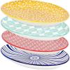 imageSelamica Serving Platters Ceramic 12 Inch Serving Dishes for Party Entertaining Oval Serving Plates for Sandwich Appetizer Fruit Microwave Dishwasher Safe Set of 4 Vintage BlueAssorted Colors