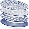 imageSelamica Serving Platters Ceramic 12 Inch Serving Dishes for Party Entertaining Oval Serving Plates for Sandwich Appetizer Fruit Microwave Dishwasher Safe Set of 4 Vintage BlueVintage Blue
