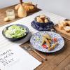 imageSelamica Embossed Dinnerware Sets 12 Piece Ceramic Dishes set for 4 Kitchen Plates and Bowls Sets Microwave ampamp Dishwasher Safe Housewarming BlueBlue