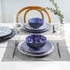 imageSelamica Embossed Dinnerware Sets 12 Piece Ceramic Dishes set for 4 Kitchen Plates and Bowls Sets Microwave ampamp Dishwasher Safe Housewarming BlueBlue