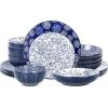 imageSelamica 30Pieces Ceramic Dinnerware Sets for 6 Scratch Resistant Plates and Bowls Sets Microwave and Dishwasher Safe Vintage Blue ADark Blue