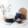imageSelamica 30Pieces Ceramic Dinnerware Sets for 6 Scratch Resistant Plates and Bowls Sets Microwave and Dishwasher Safe Vintage Blue ADark Blue