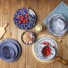 imageSelamica 30Pieces Ceramic Dinnerware Sets for 6 Scratch Resistant Plates and Bowls Sets Microwave and Dishwasher Safe Vintage Blue ADark Blue