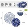 imageSelamica 30Pieces Ceramic Dinnerware Sets for 6 Scratch Resistant Plates and Bowls Sets Microwave and Dishwasher Safe Vintage Blue ADark Blue