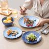 imageSelamica 30Pieces Ceramic Dinnerware Sets for 6 Scratch Resistant Plates and Bowls Sets Microwave and Dishwasher Safe Vintage Blue AGradient Blue