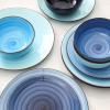 imageSelamica 30Pieces Ceramic Dinnerware Sets for 6 Scratch Resistant Plates and Bowls Sets Microwave and Dishwasher Safe Vintage Blue AGradient Blue