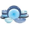 imageSelamica 30Pieces Ceramic Dinnerware Sets for 6 Scratch Resistant Plates and Bowls Sets Microwave and Dishwasher Safe Vintage Blue AGradient Blue