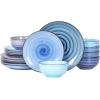 imageSelamica 30Pieces Ceramic Dinnerware Sets for 6 Scratch Resistant Plates and Bowls Sets Microwave and Dishwasher Safe Vintage Blue AGradient Blue