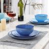 imageSelamica 30Pieces Ceramic Dinnerware Sets for 6 Scratch Resistant Plates and Bowls Sets Microwave and Dishwasher Safe Vintage Blue AGradient Blue
