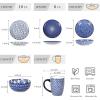 imageSelamica 30Pieces Ceramic Dinnerware Sets for 6 Scratch Resistant Plates and Bowls Sets Microwave and Dishwasher Safe Vintage Blue AVintage Blue