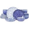 imageSelamica 30Pieces Ceramic Dinnerware Sets for 6 Scratch Resistant Plates and Bowls Sets Microwave and Dishwasher Safe Vintage Blue AVintage Blue