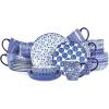 imageSelamica 30Pieces Ceramic Dinnerware Sets for 6 Scratch Resistant Plates and Bowls Sets Microwave and Dishwasher Safe Vintage Blue AVintage Blue