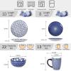 imageSelamica 30Pieces Ceramic Dinnerware Sets for 6 Scratch Resistant Plates and Bowls Sets Microwave and Dishwasher Safe Vintage Blue AVintage Blue A