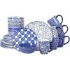 imageSelamica 30Pieces Ceramic Dinnerware Sets for 6 Scratch Resistant Plates and Bowls Sets Microwave and Dishwasher Safe Vintage Blue AVintage Blue A